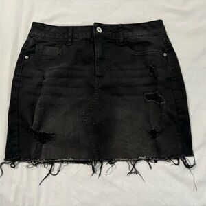 Black Ripped Denim Mini Skirt